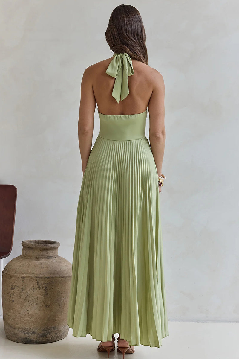 Halter Pleated Maxi Dress