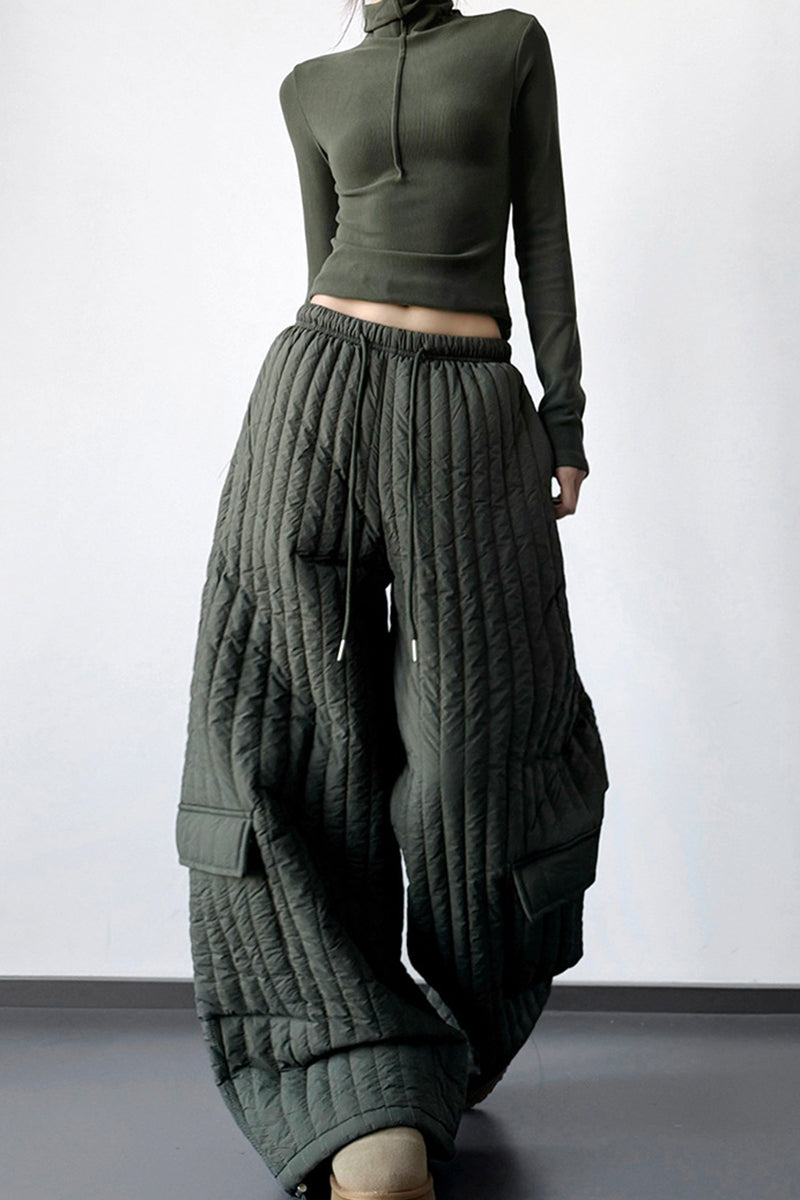Quilted Wide-Leg Casual Pants