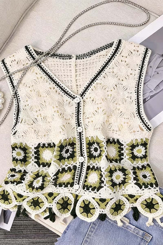 Floral Knit Square Pattern Sweater Vest