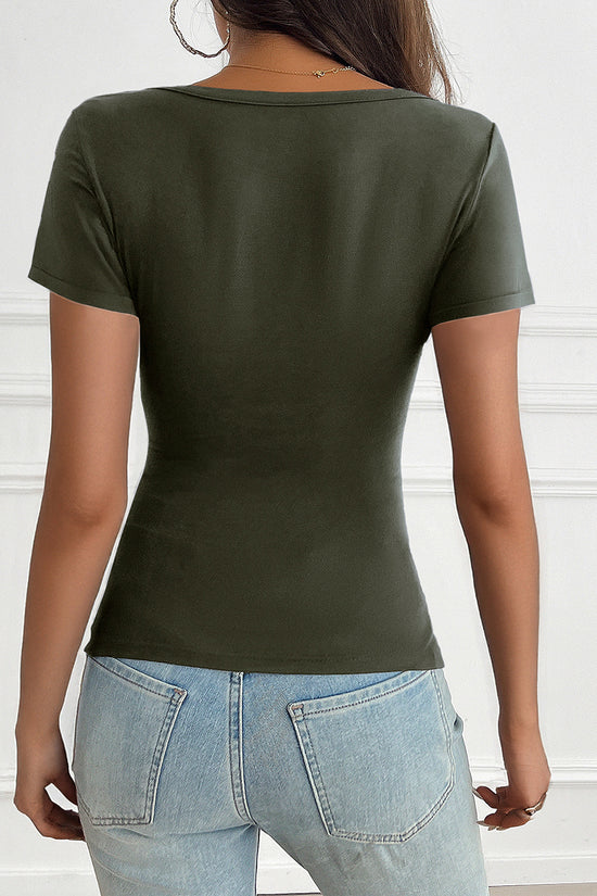 V-Neck Button Short Sleeve Top