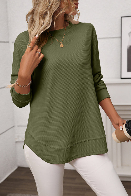 Casual Long Sleeve Waffle Knit Top