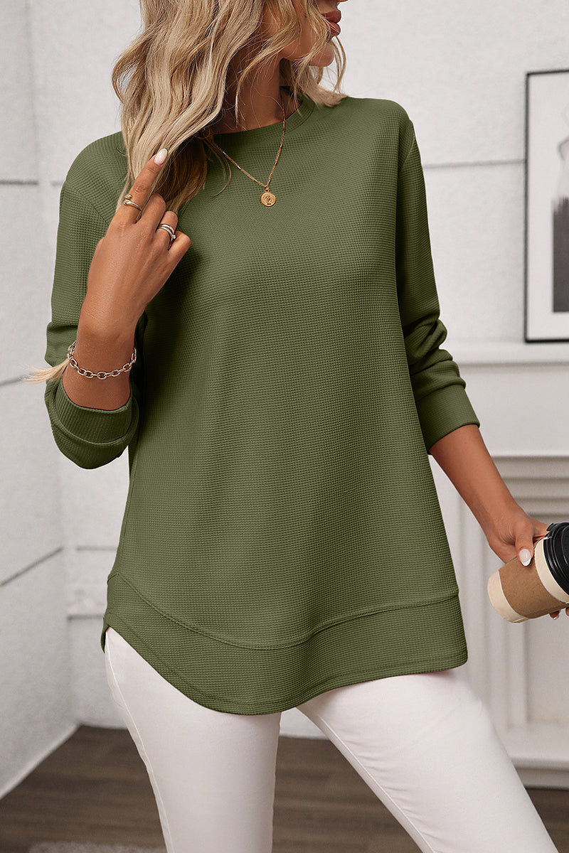 Casual Long Sleeve Waffle Knit Top