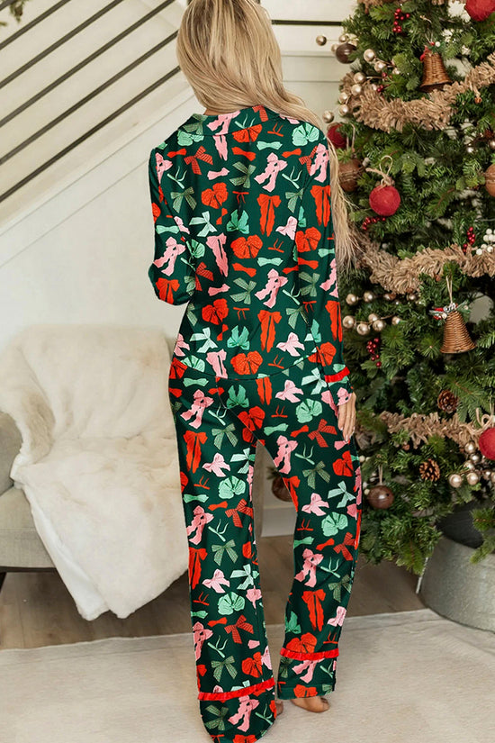 Festive Bow Print 2-Piece Pajama Set