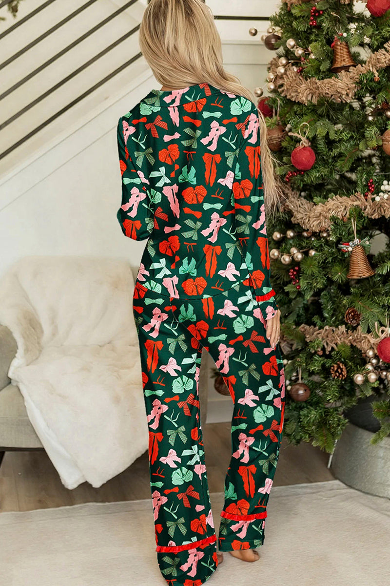 Festive Bow Print 2-Piece Pajama Set
