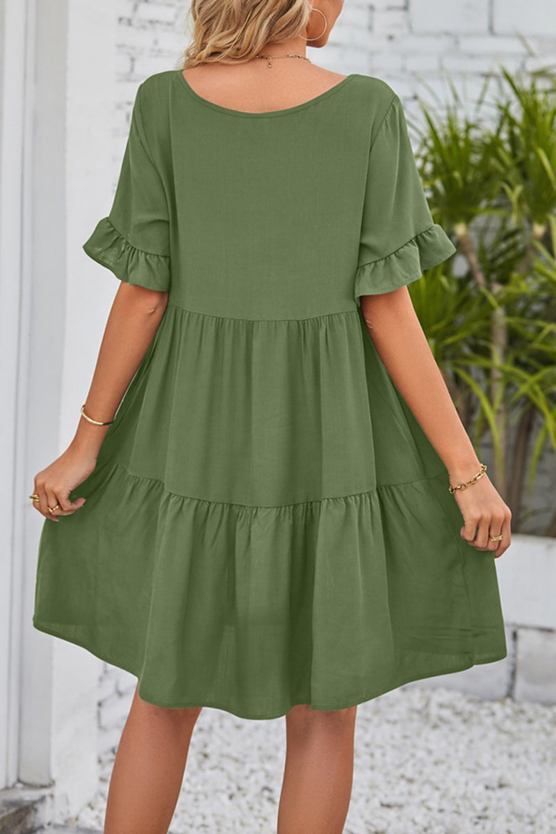 Tiered V-Neck Casual Dress