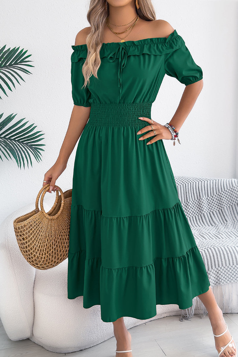 Off-Shoulder Ruffle Midi Dress