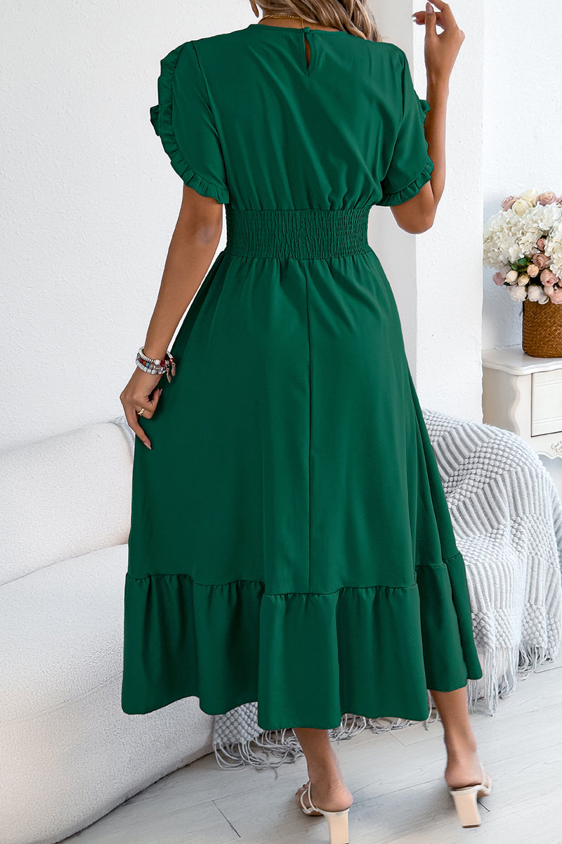 Ruffled Short Sleeve Casual Midi Dress