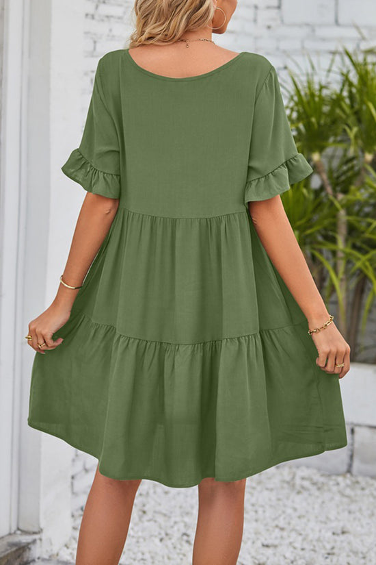 Flowy V-Neck Short Sleeve Tiered Dress