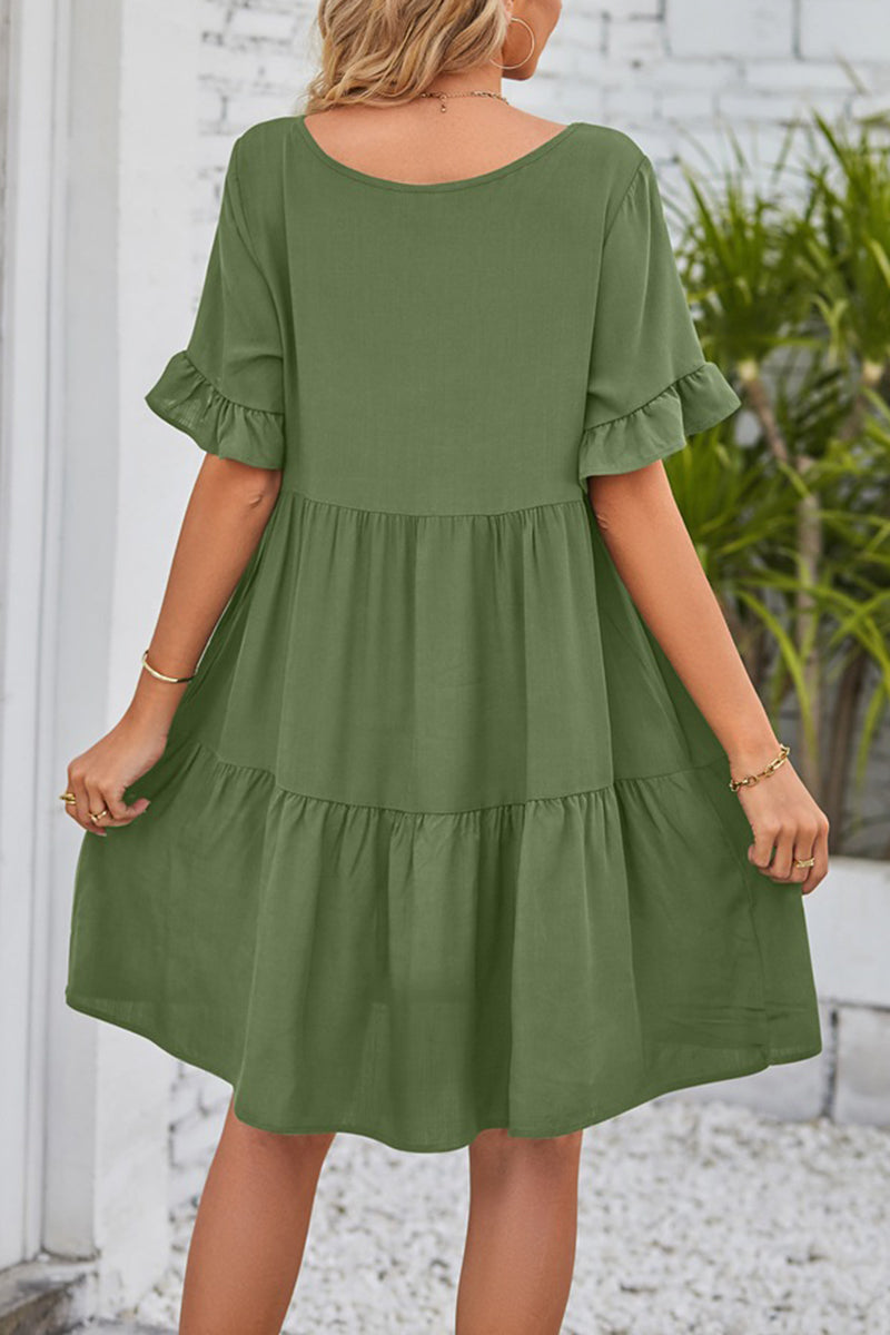 Flowy V-Neck Short Sleeve Tiered Dress