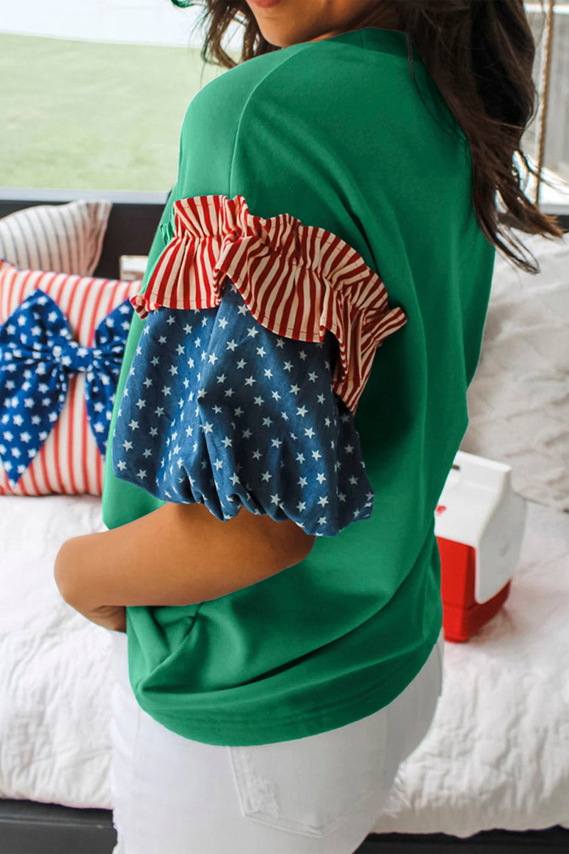 Star & Stripe Short Puff Sleeve Top