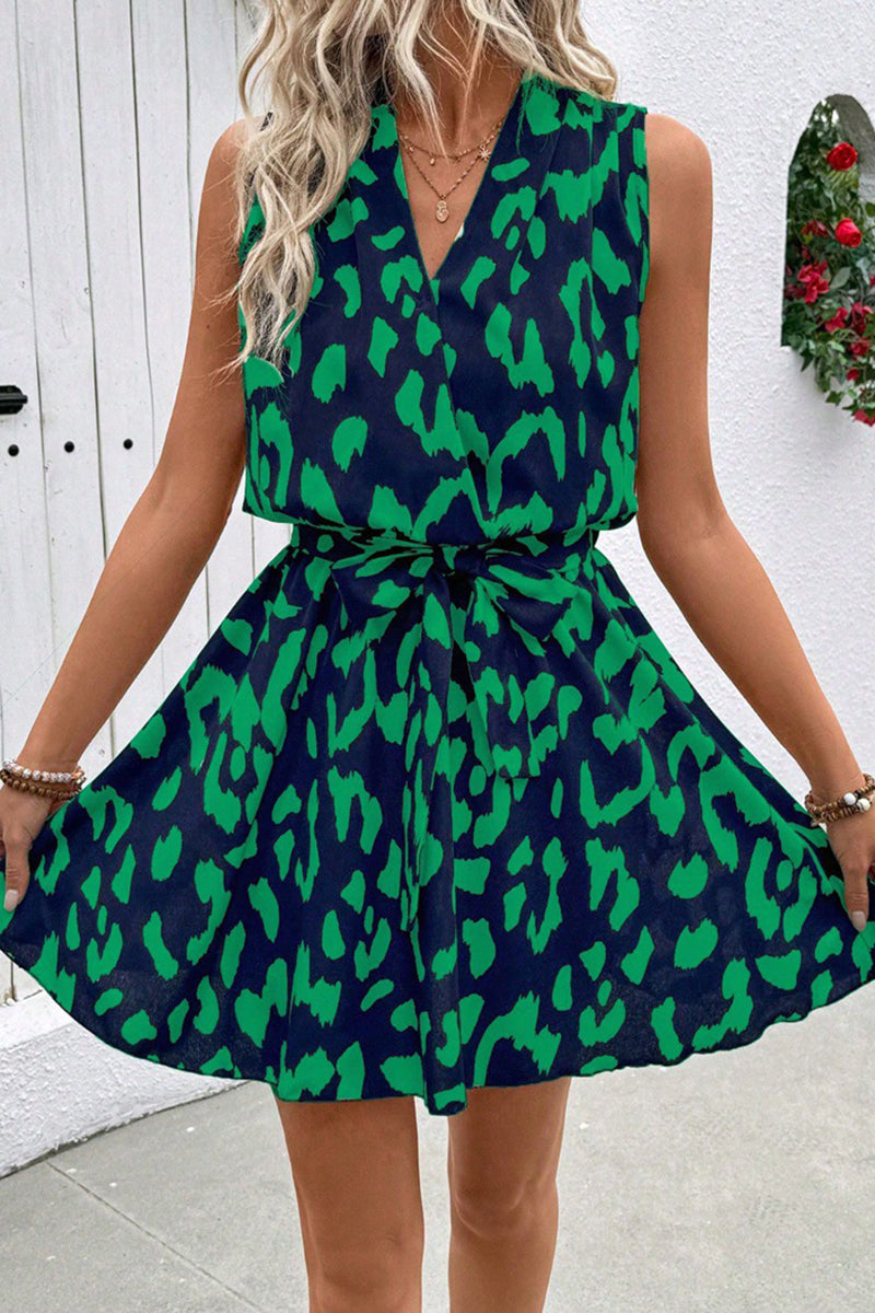 V-Neck Belted Casual Dress