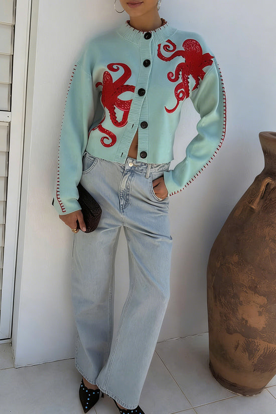 Octopus Embellished Button-Up Cardigan