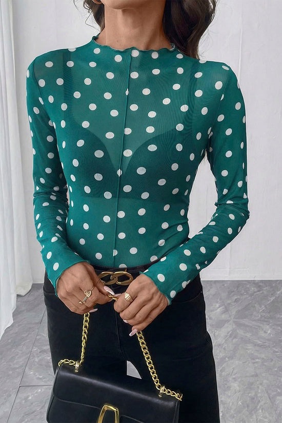 Polka Dot Sheer Long Sleeve Top