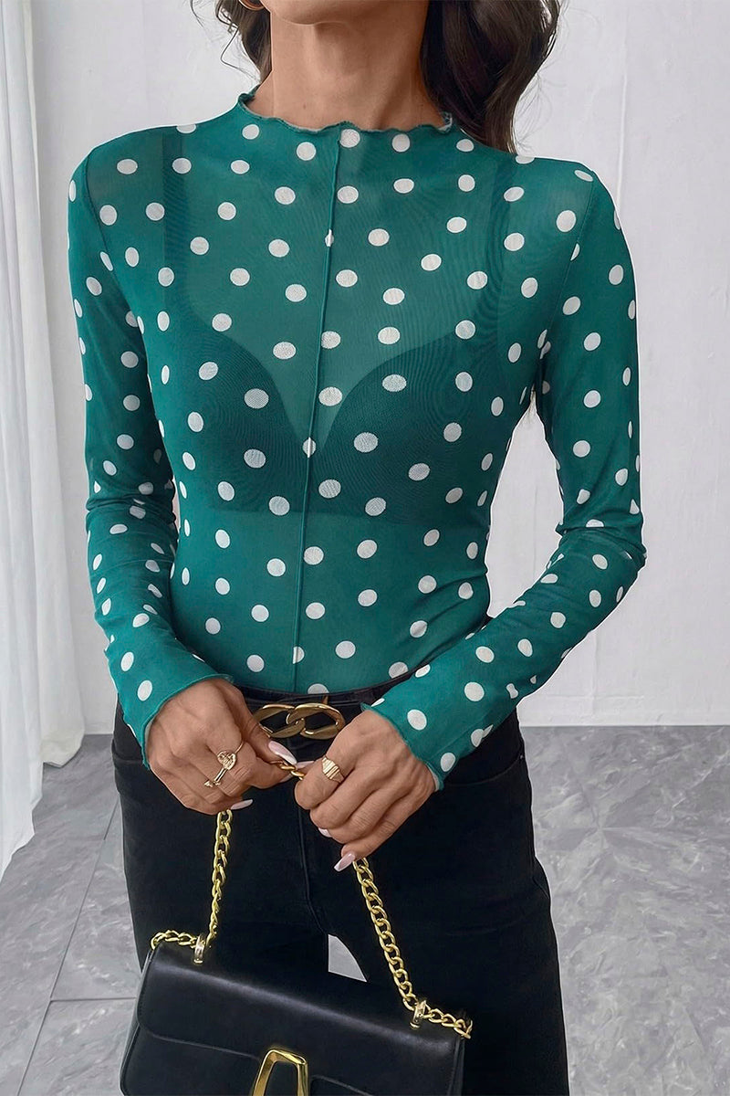 Polka Dot Sheer Long Sleeve Top