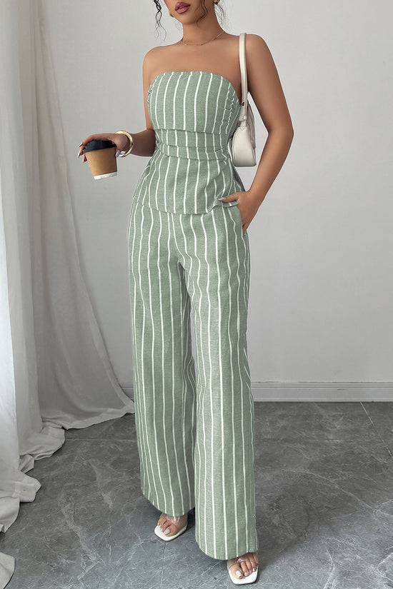 Striped Strapless High-Waisted Pants Set