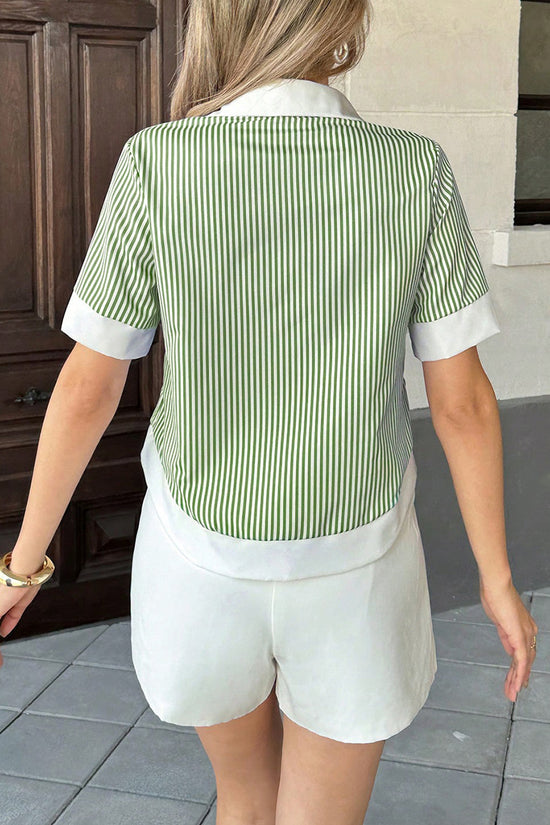 Striped Button-Up Short Sleeve Shirt