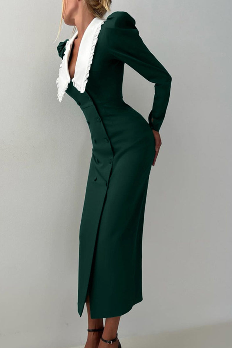 Vintage Double-Breasted Casual Dress