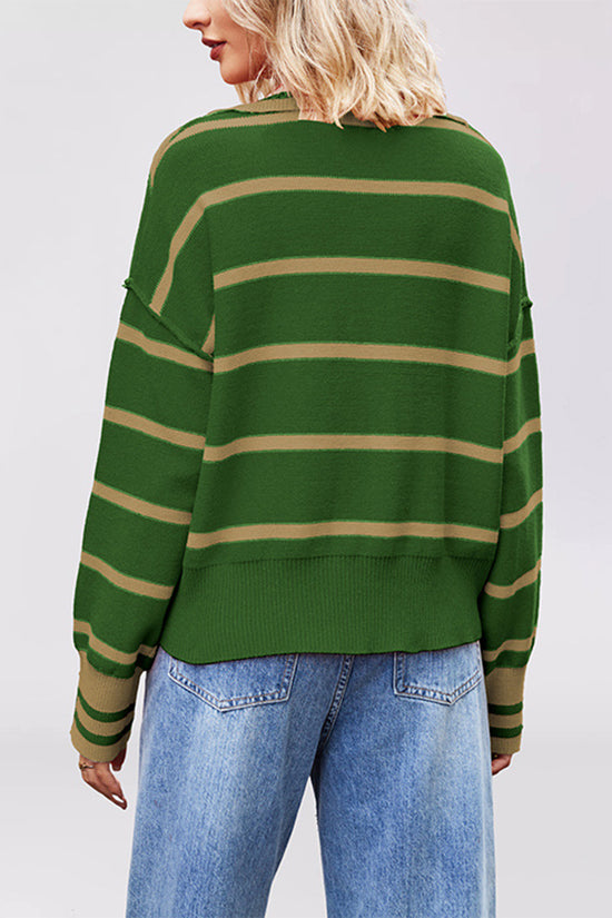 Striped Deep V-Neck Sweater