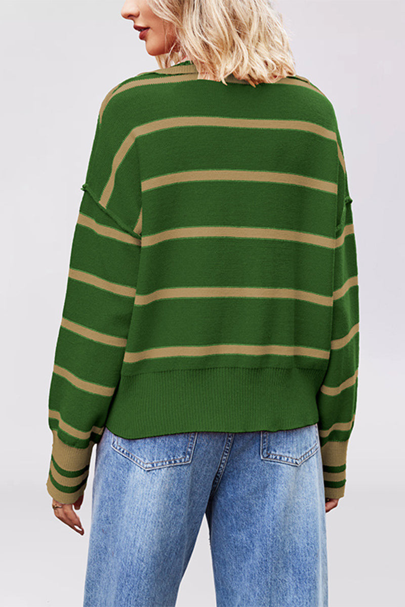 Striped Deep V-Neck Sweater