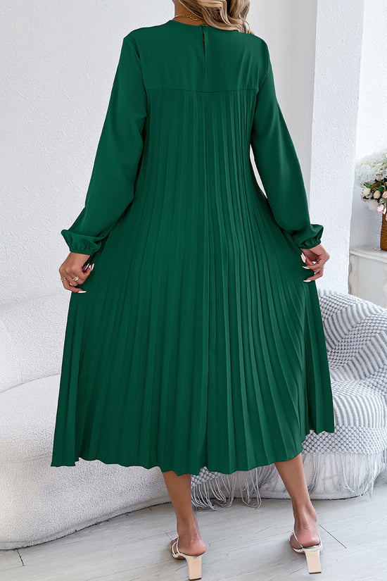 Elegant Pleated Long Sleeve Casual Dress