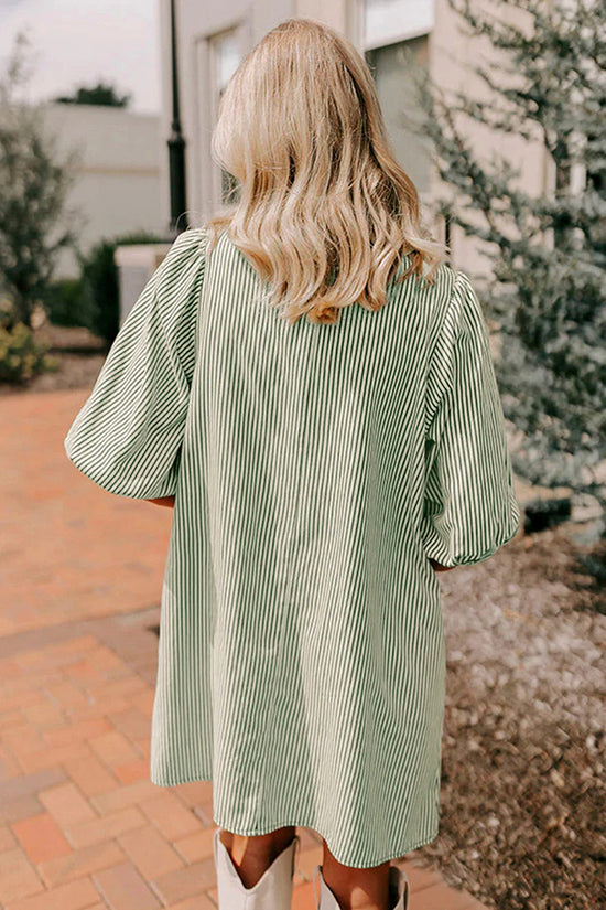 Stripe Button Down Puff Sleeve Mini Dress