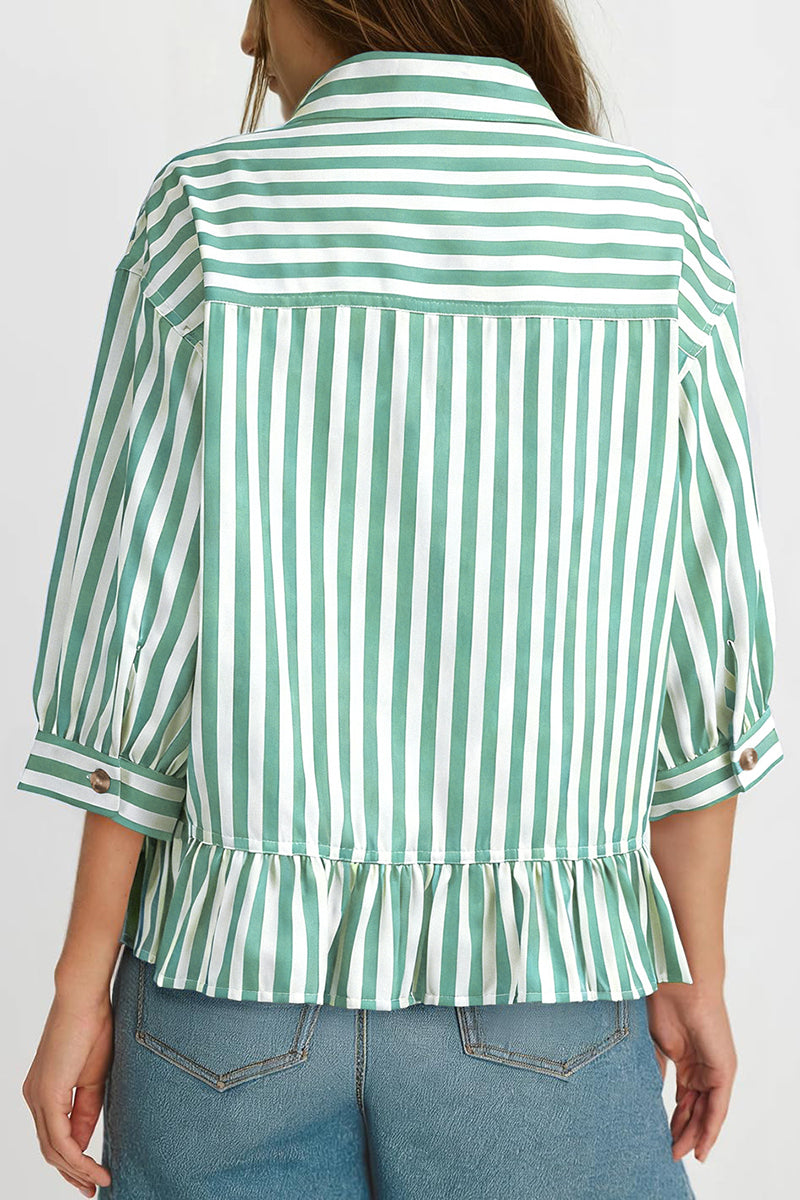 Striped Button-Up Peplum Blouse