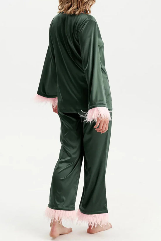 Feather Trim Loungewear Set