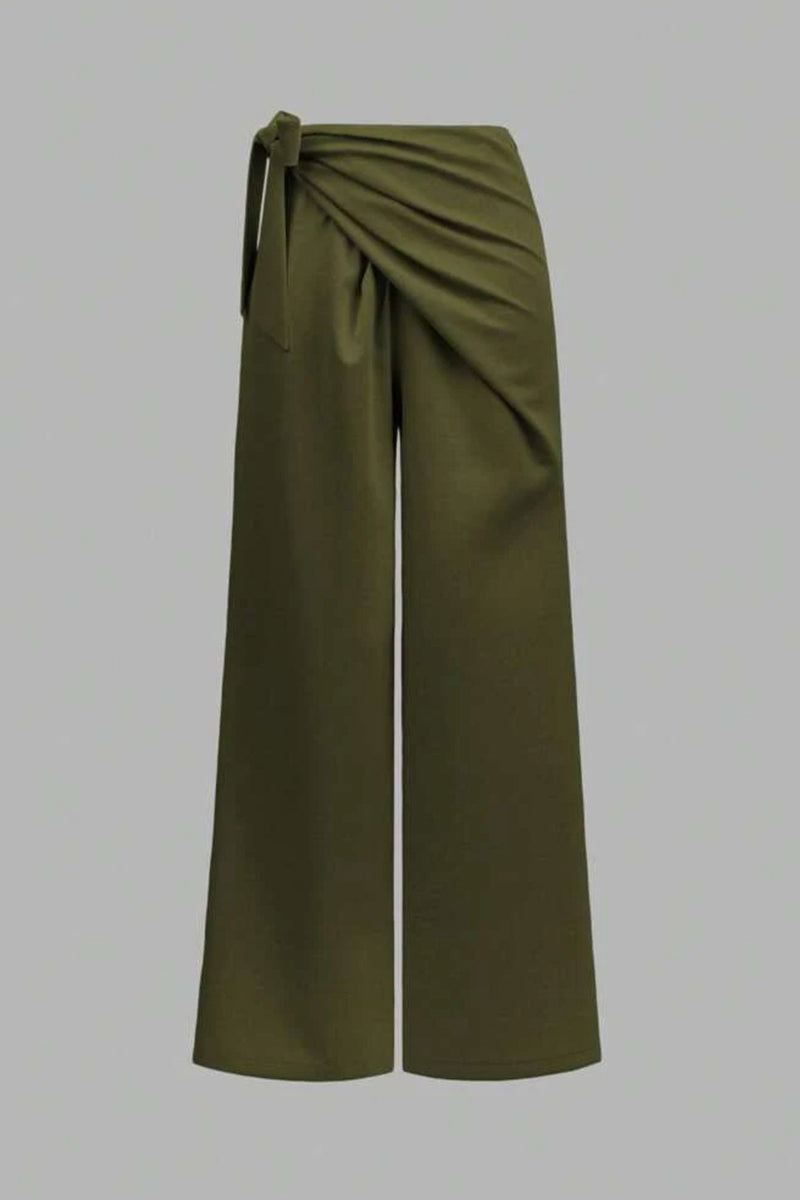 Wrap Front Wide-Leg Casual Pants
