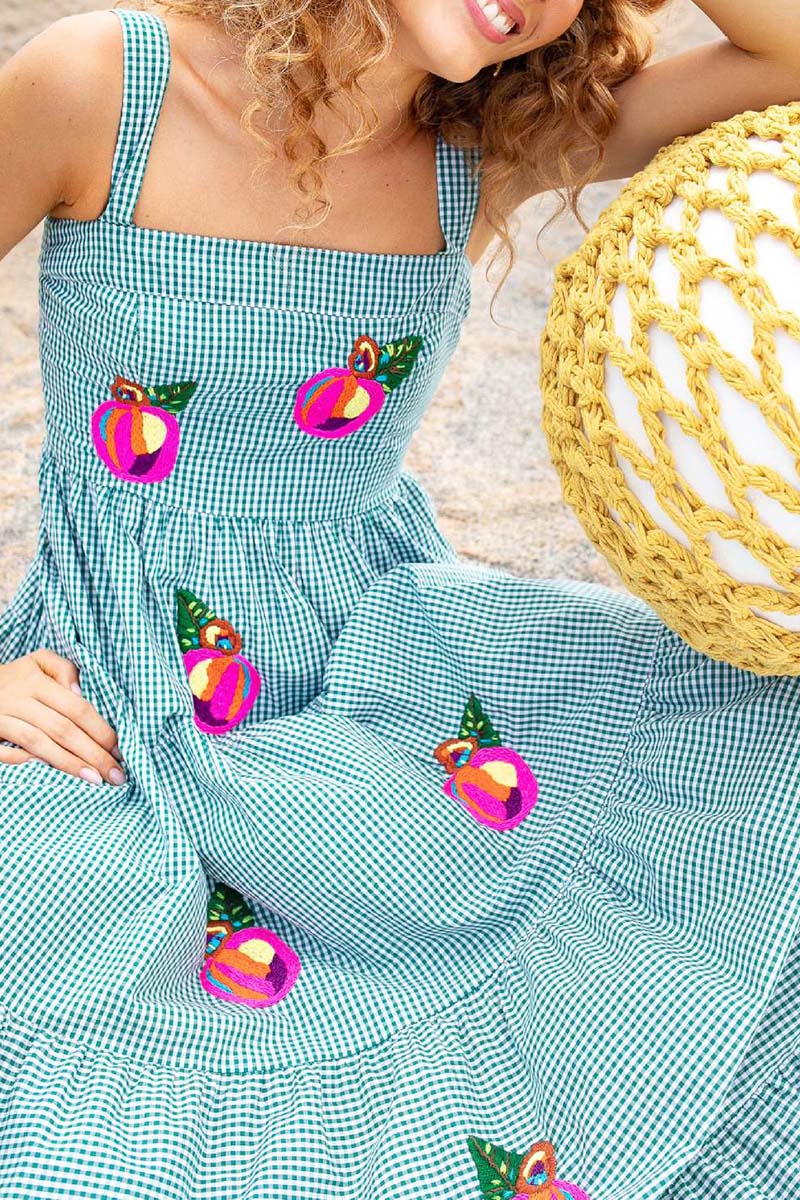 Plaid Fruit Print Maxi Dress