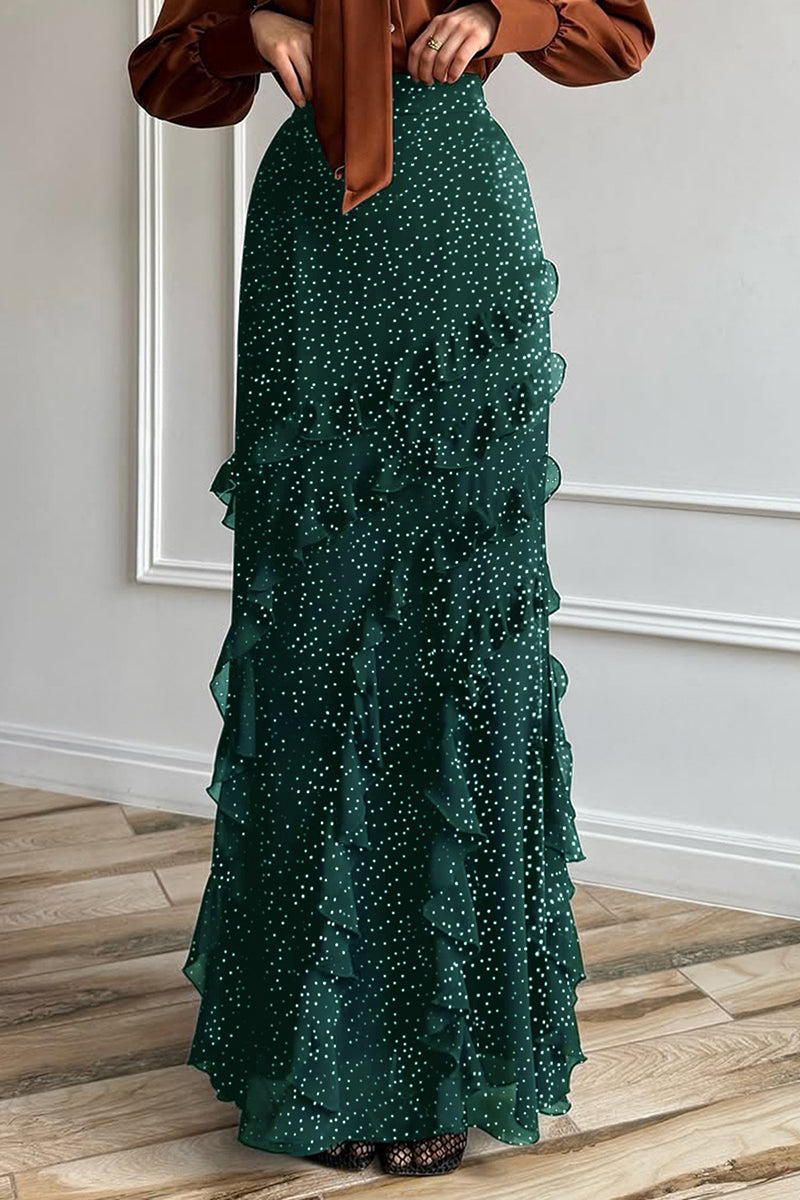 Polka Dot Ruffle Midi Skirt