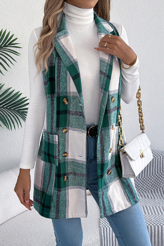 Plaid Double-Breasted Longline Vest