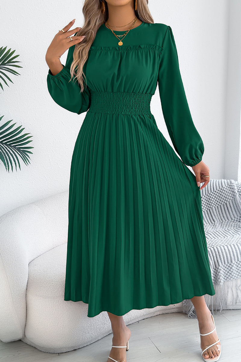 Pleated Long Sleeve Casual Dress