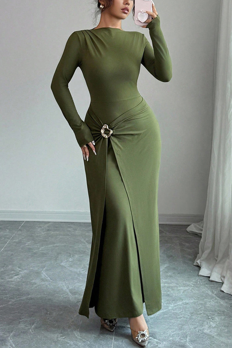 Elegant Long-Sleeve Ruched Maxi Dress