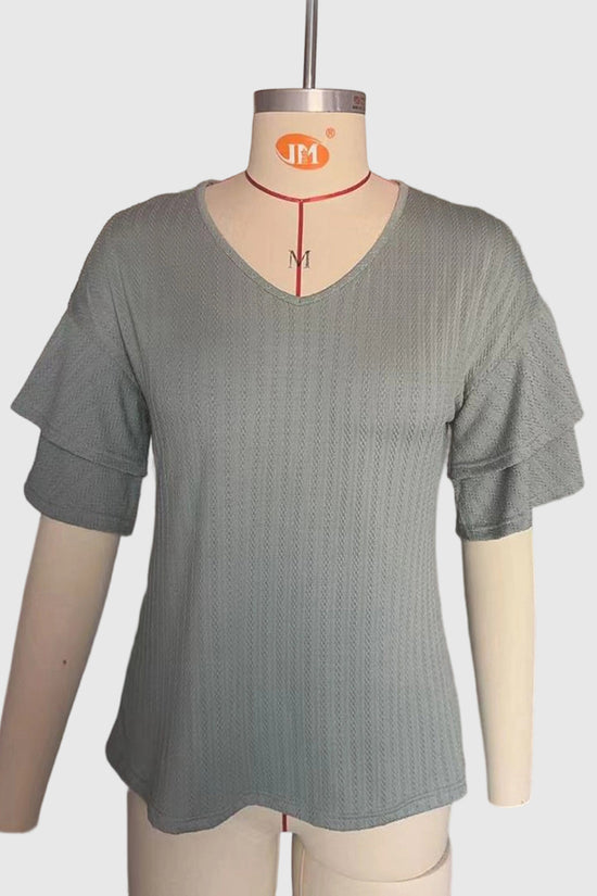 Ruffle Sleeve V-Neck T-Shirt