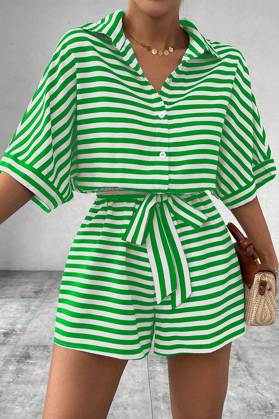 Striped Belted Romper