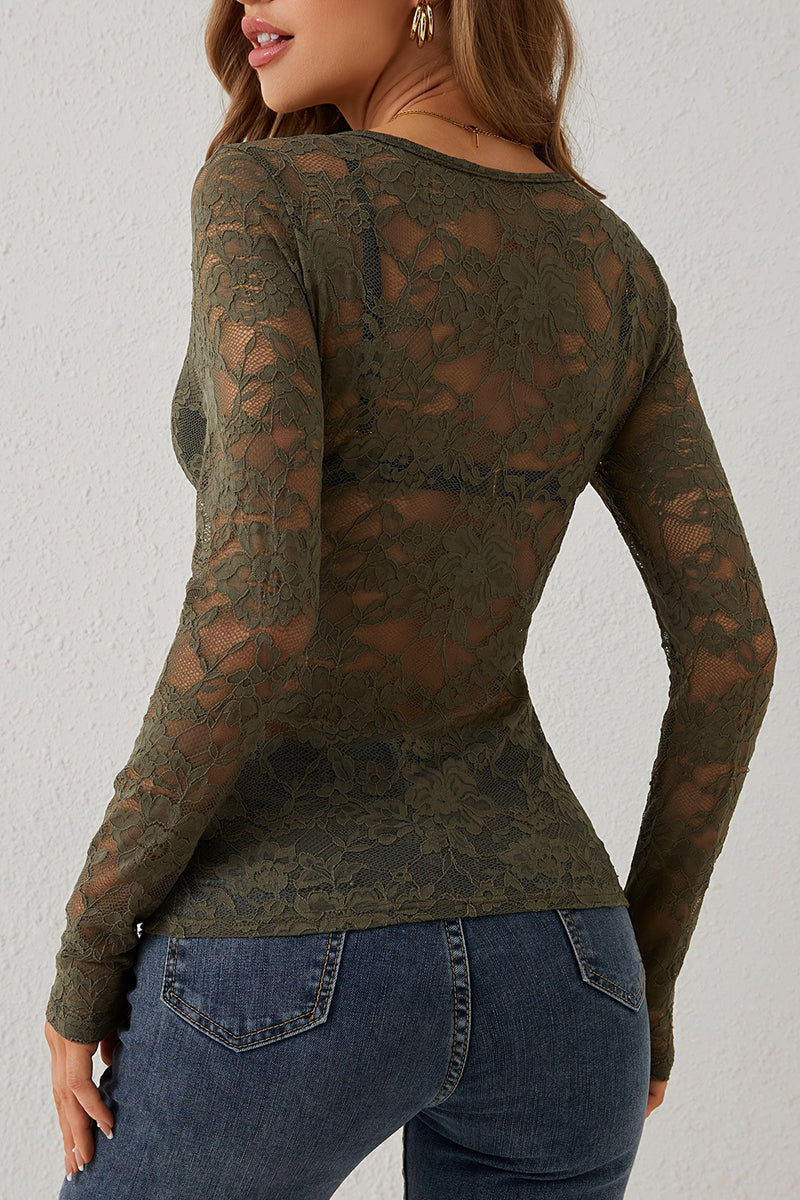 Scalloped Lace Long Sleeve Top
