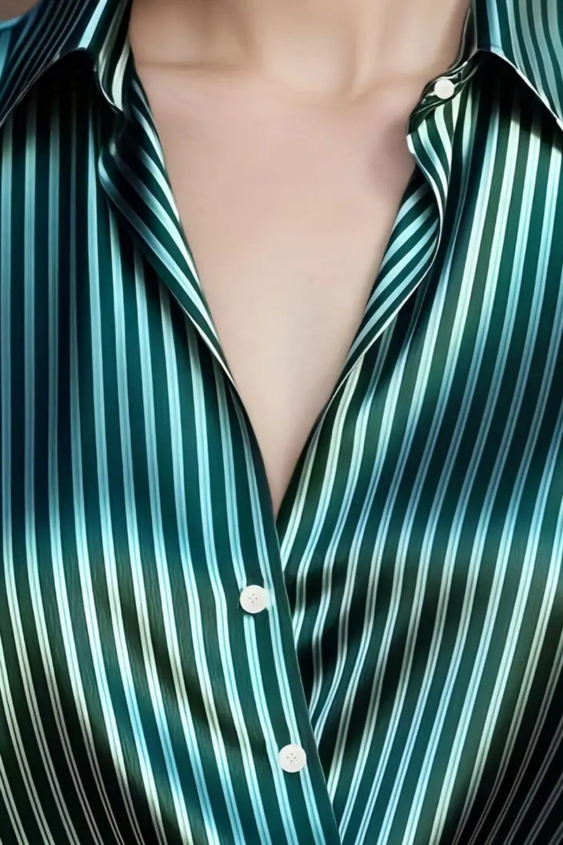 Striped Long Sleeve Button-Up Blouse