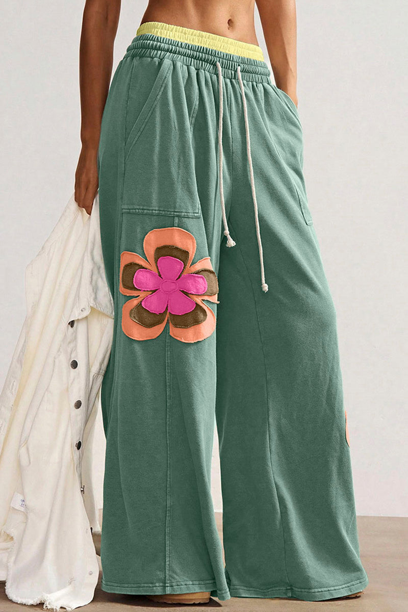Wide-Leg Floral Casual Pants