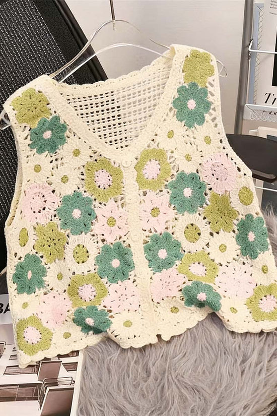 Floral Pattern Crochet Sweater Vest