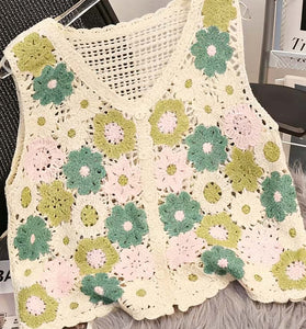 Floral Pattern Crochet Sweater Vest