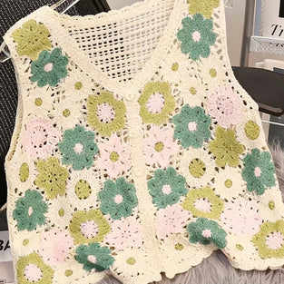 Floral Pattern Crochet Sweater Vest