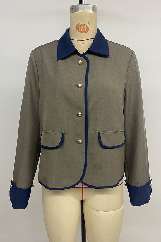 Elegant Contrast Trim Button-Up Blazer