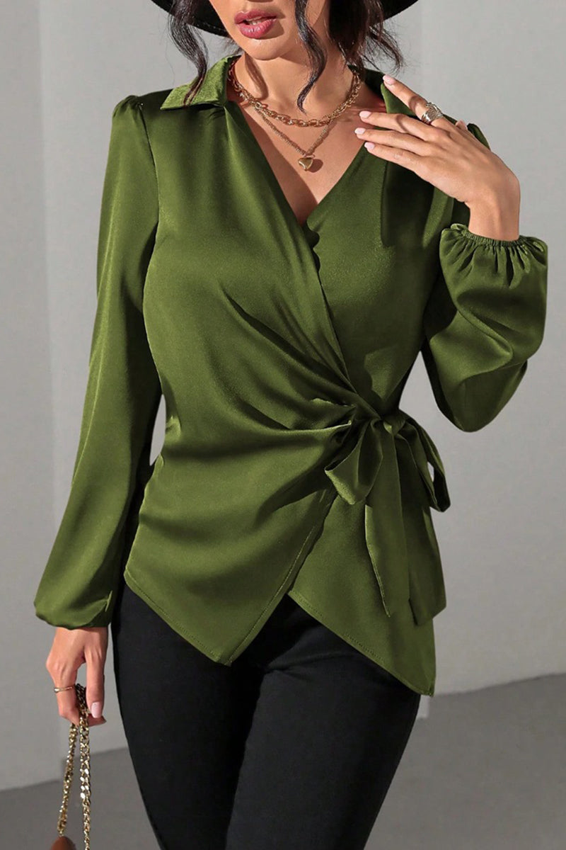 Elegant Wrap Tie Blouse with Long Sleeves