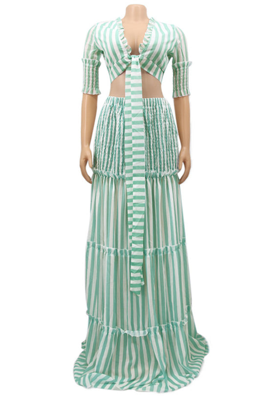 Striped Tie-Front Skirt Set