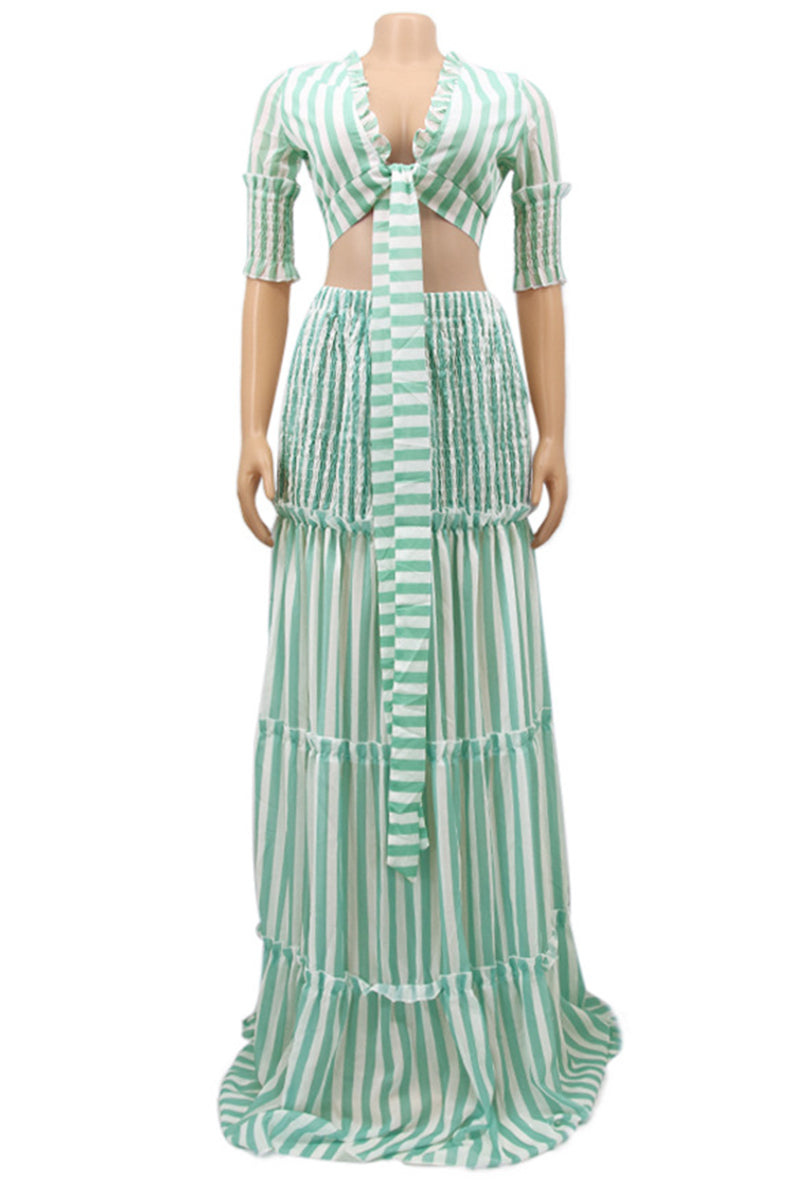 Striped Tie-Front Skirt Set
