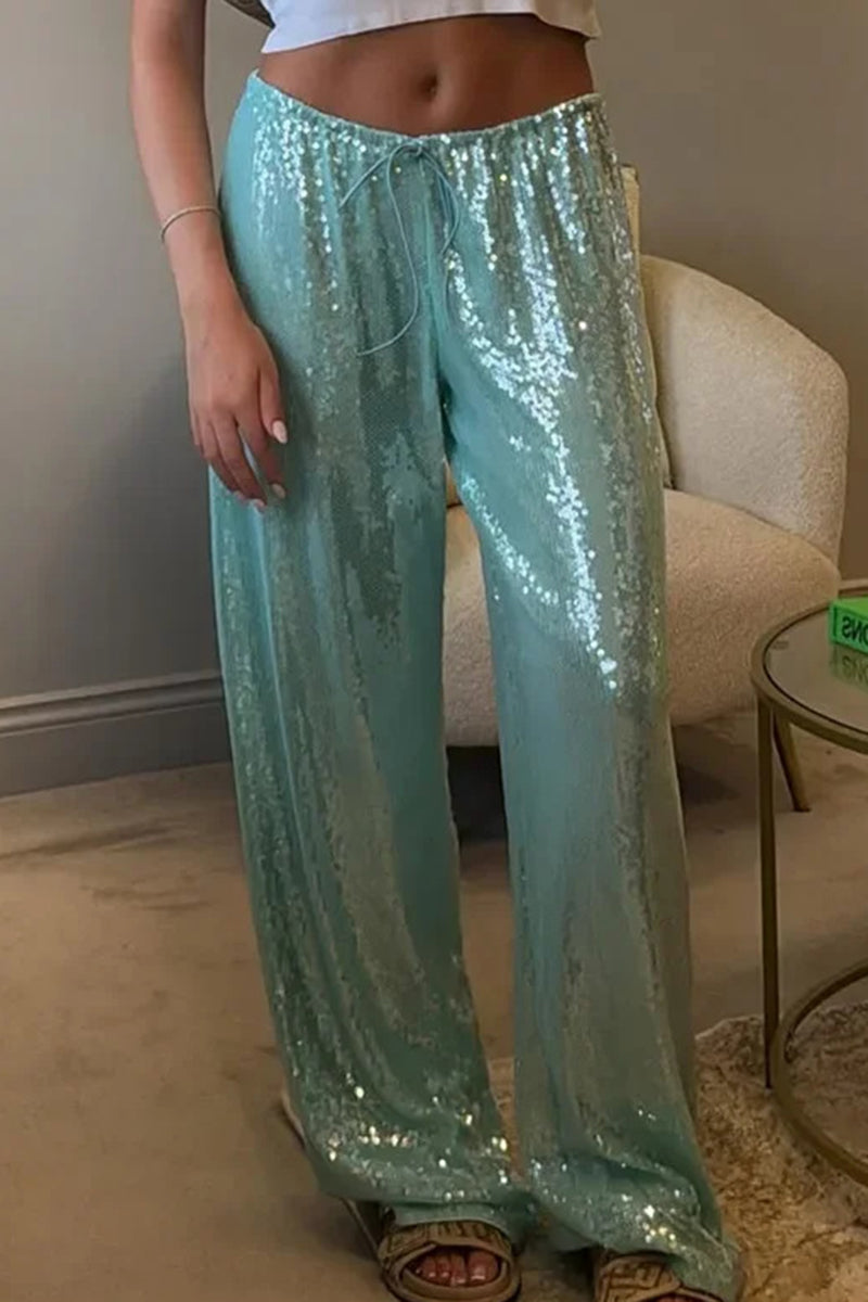 Sparkly Wide-Leg Casual Pants