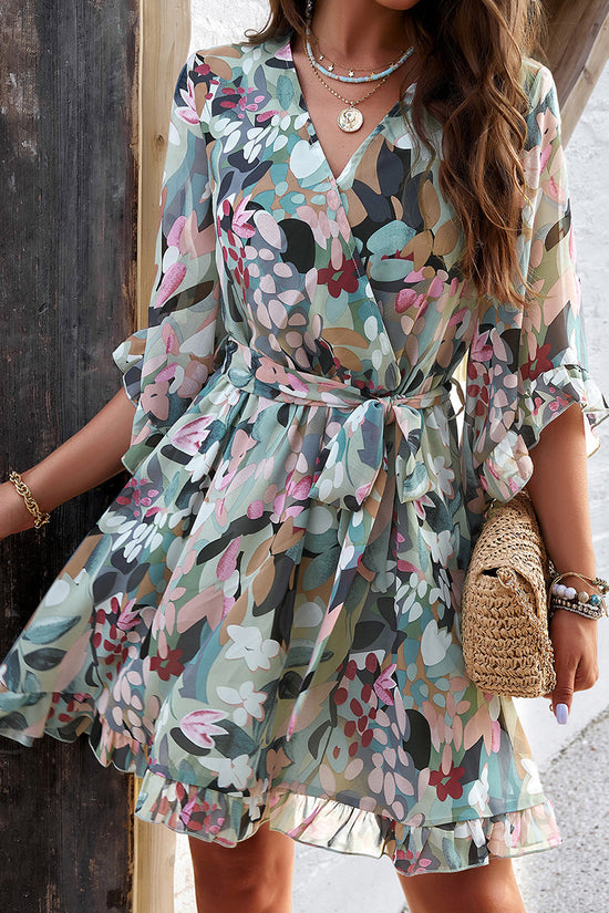 Floral Wrap V-Neck Casual Dress