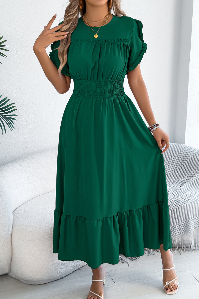 Ruffled Short Sleeve Casual Midi Dress