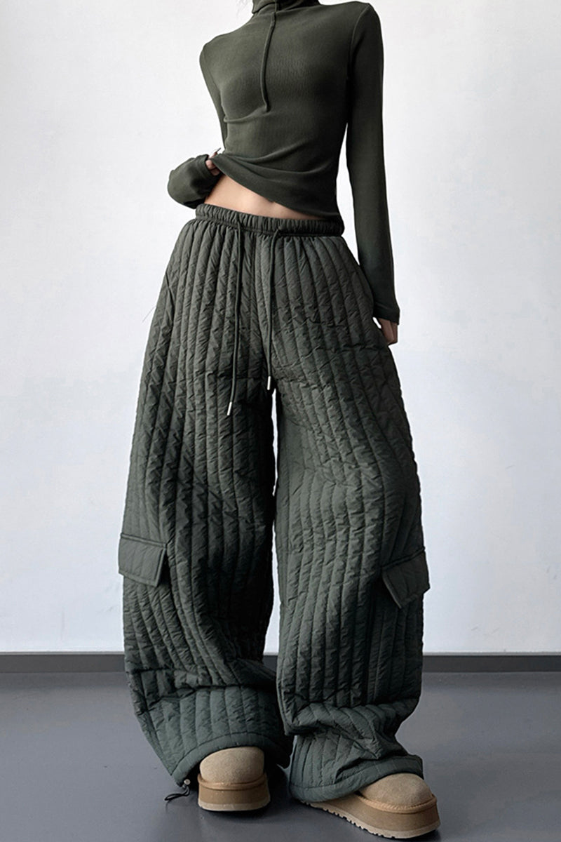 Quilted Wide-Leg Casual Pants