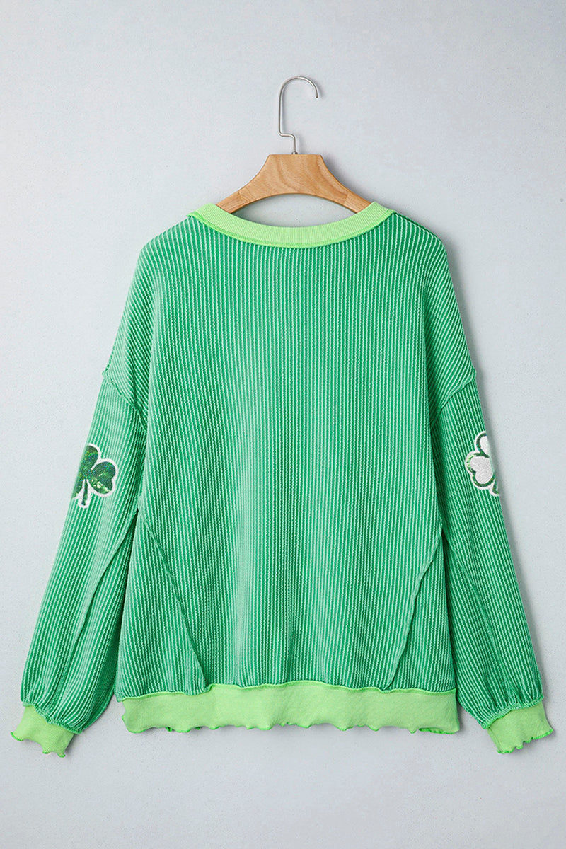 Twisted Rib Clover Detail Loose Pullover